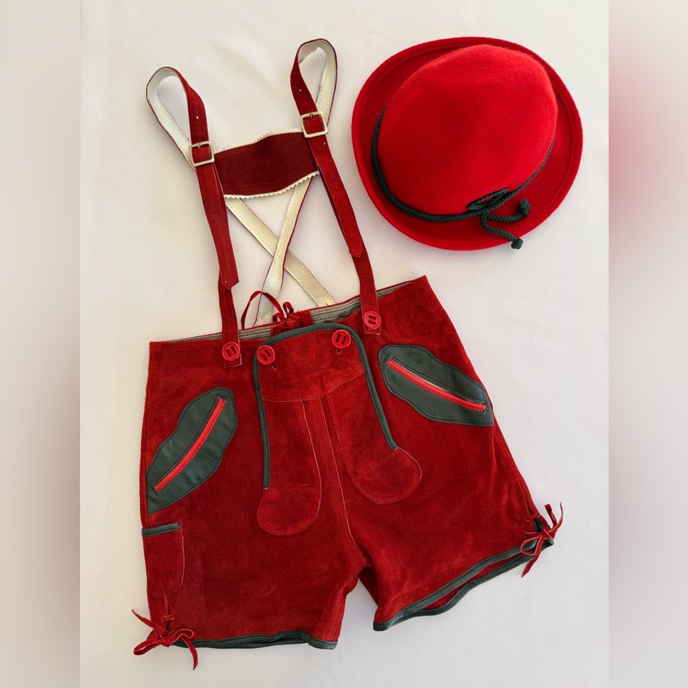 Genuine lambs leather Suede Lederhosen shorts & Hat Set Sz 116=5-6T
